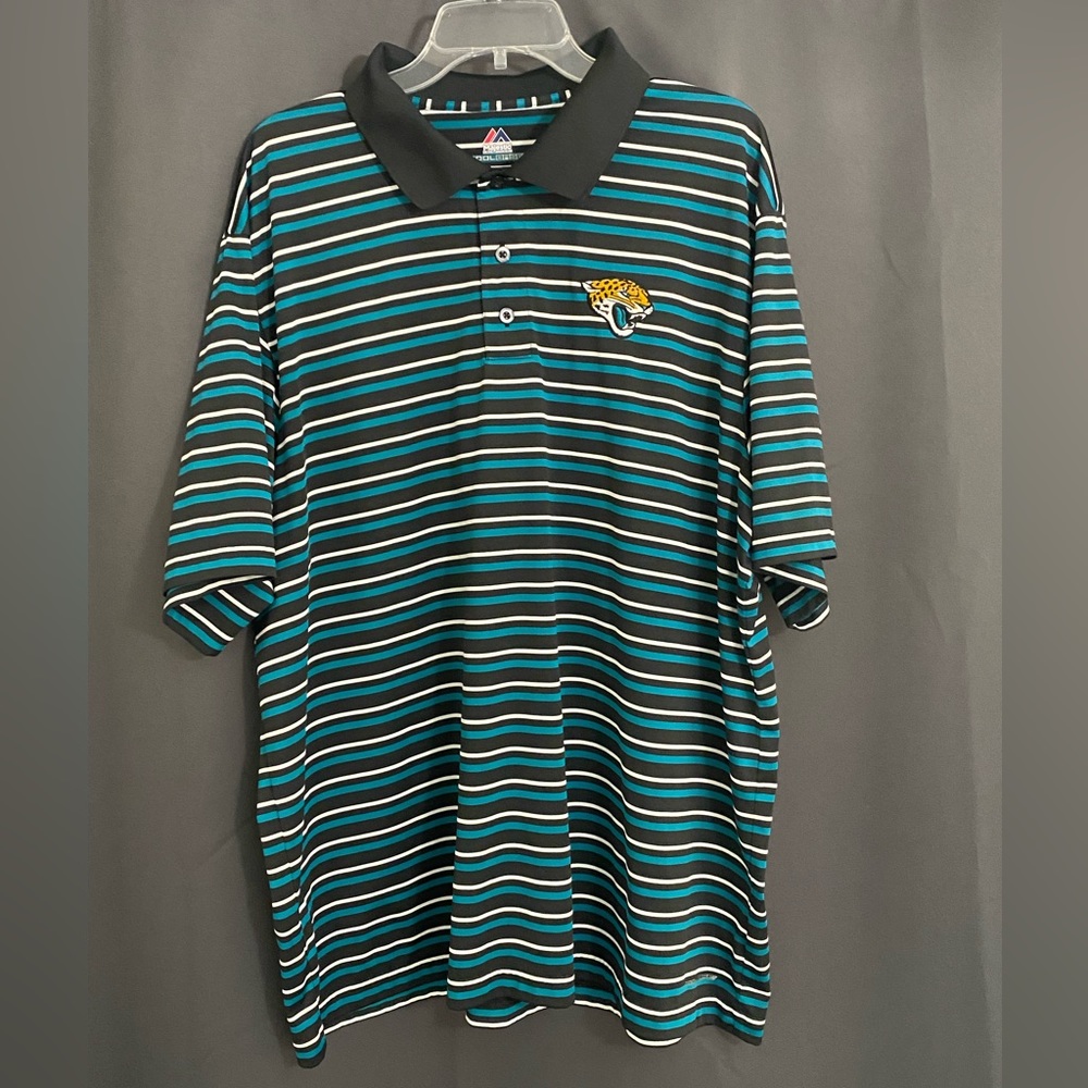 Majestic Cool base Jacksonville Jaguars polo black, White, teal striped 2XL